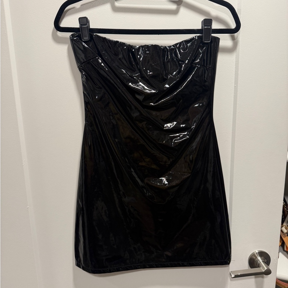 Tiger Mist Glossy Black Strapless Dress latex looking